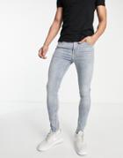 Topman Super Spray On Jeans In Light Wash Tint-blue