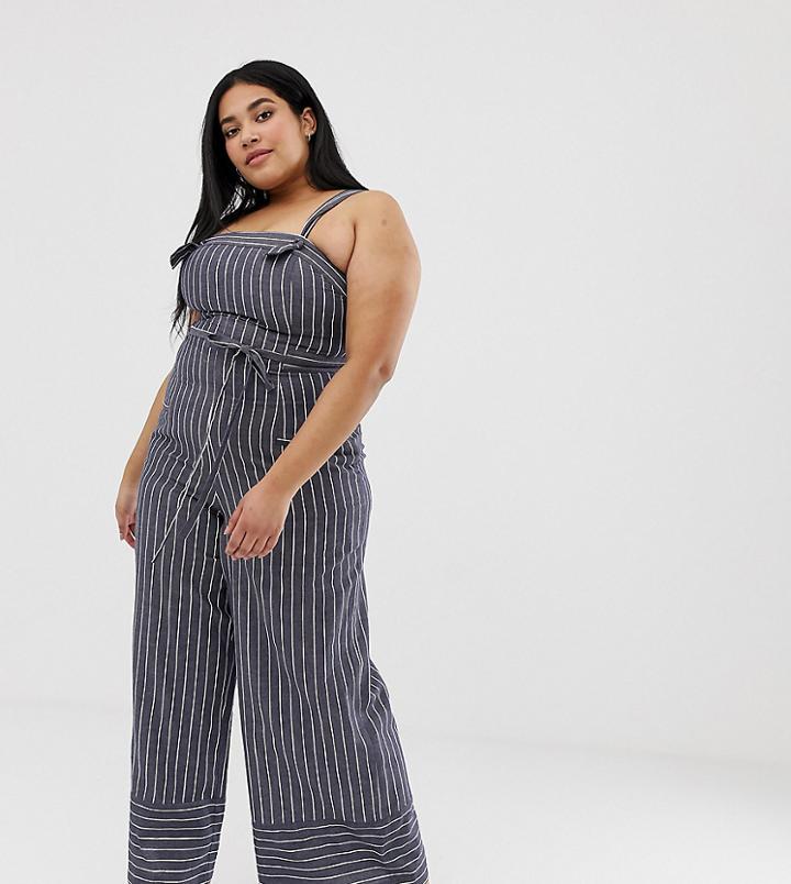 Current Air Plus Chambray Stripe Wide Leg Jumpsuit-blue