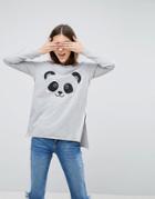 Asos Sweatshirt With Panda Motif - Gray