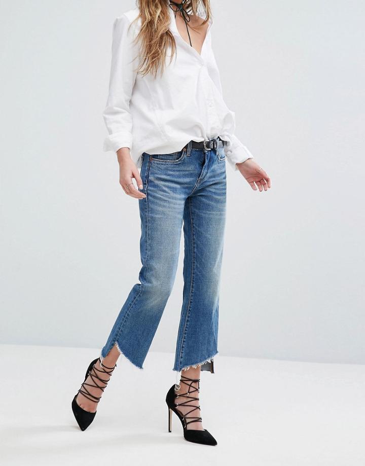 Blank Nyc Crop Kick Flare Jean With Raw Step Hem Detail - Blue