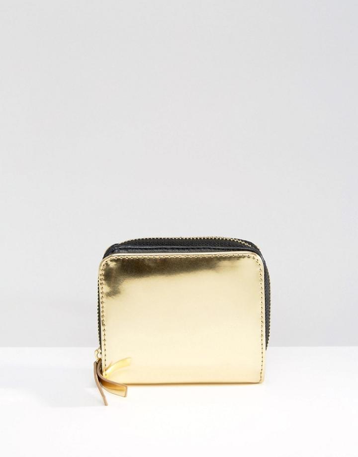 Monki Metallic Zip Around Purse - Gold