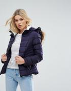 Parisian Padded Jacket With Faux Fur Trim Hood - Navy
