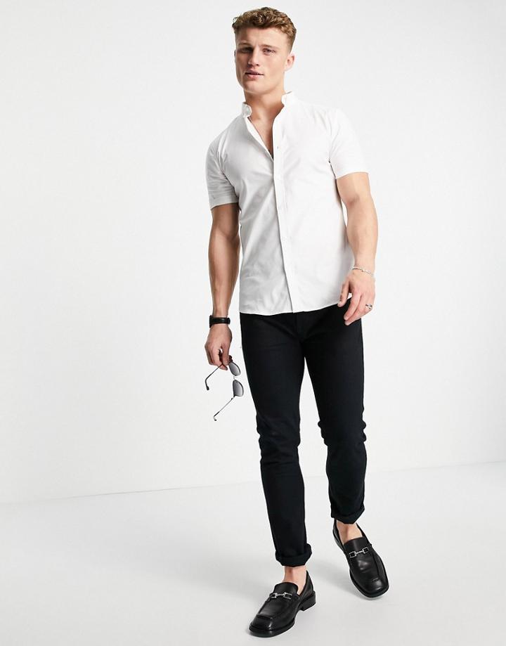 New Look Short Sleeve Muscle Fit Oxford In White