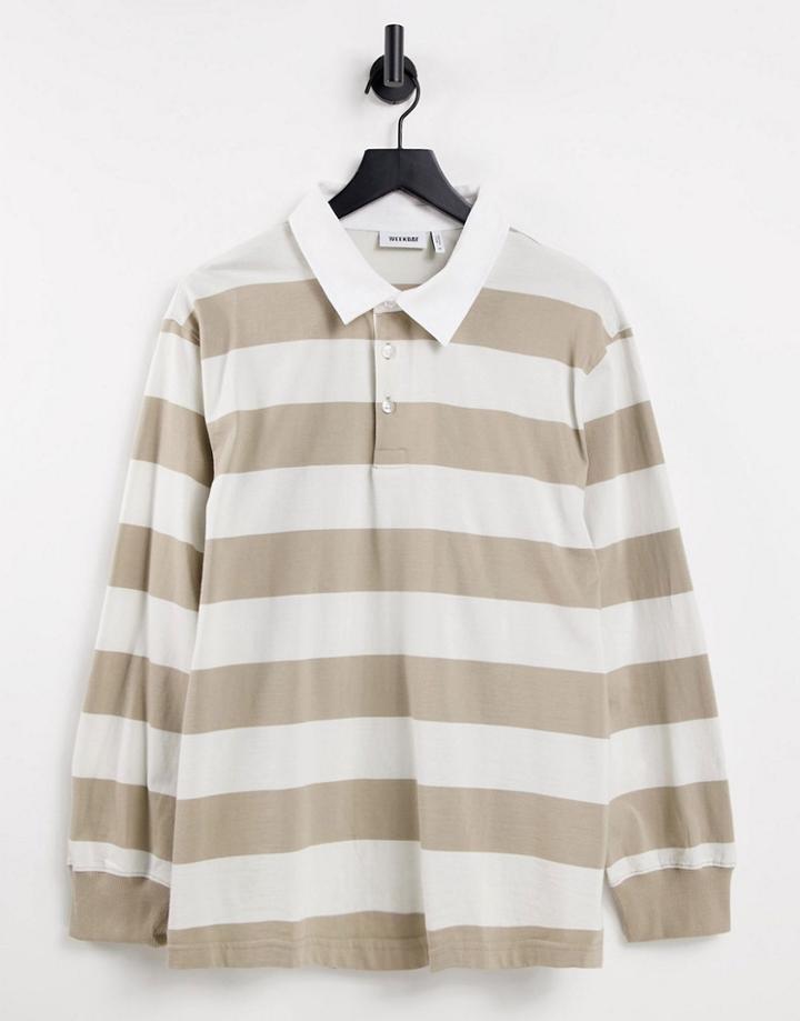 Weekday Gabriel Rugby Striped Polo In Beige And Ecru-neutral