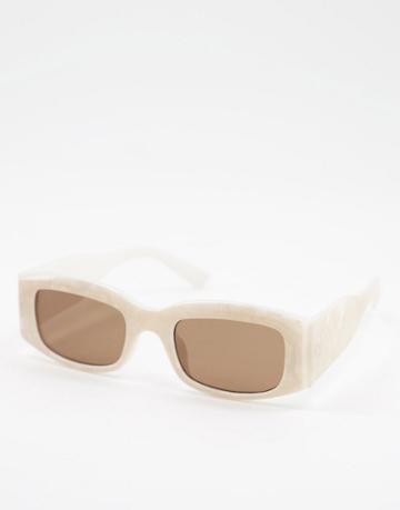 Asos Design Frame Mid Square Sunglasses In White Acetate Transfer - White