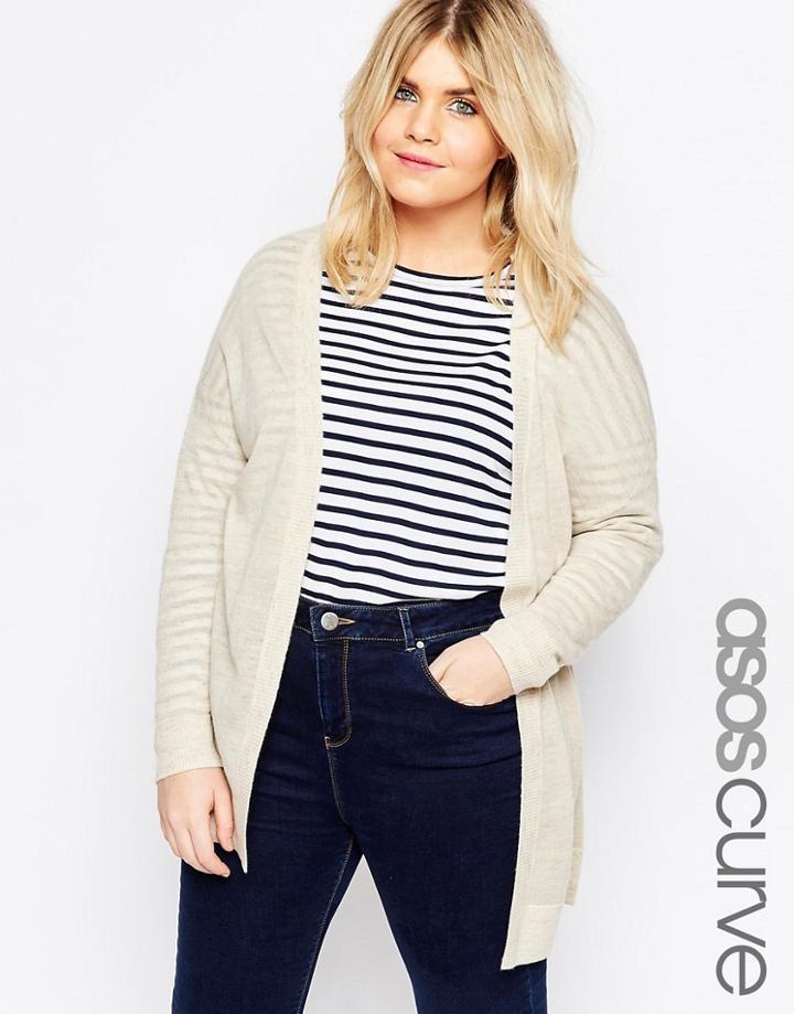 Asos Curve Fine Cardigan In Linen Mix - Oatmeal