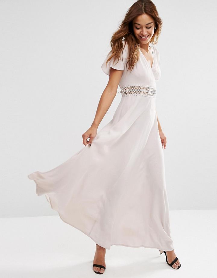 Asos Maxi Dress With Crochet Waist Detail - Gray