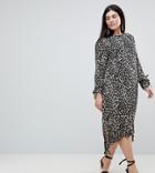 Asos Curve Soft Trapeze Midi Dress With Pep Hem In Leopard Print - Multi