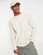 Asos Design Knitted Rib Crew Neck Sweater In Oatmeal-neutral