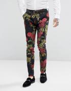 Asos Super Skinny Suit Pants With Red Rose Print - Black