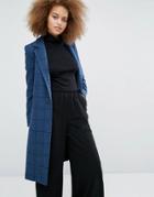 Helene Berman Longline Zoe Coat In Blue Check - Multi