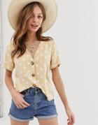 Asos Design Boxy Top With Contrast Buttons In Polka Dot - Multi