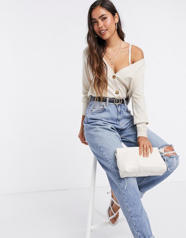 Mango Button Front Cardigan In Ecru-neutral