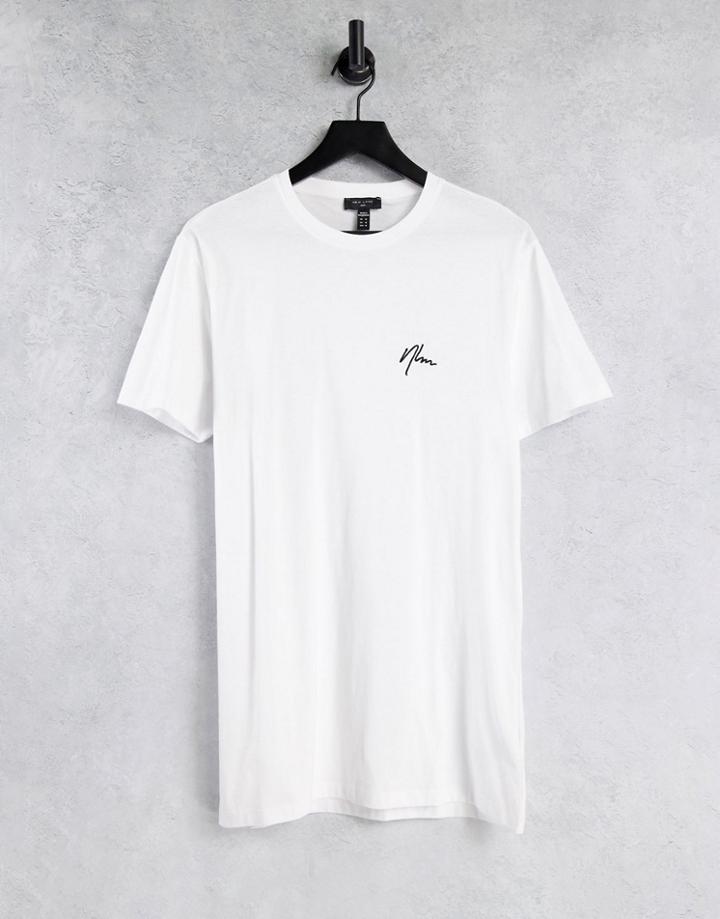 New Look Longline T-shirt With Nlm Embroidery In White