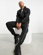 Mennace Set Nylon Sweatpants In Black With Reflective Piping
