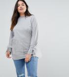 Asos Curve Top With Tulle Frill & Tie Sleeve - Gray