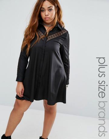 Alice & You Shirt Dress With Lace Insert - Black