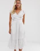 Miss Selfridge Wrap Midi Dress In Broderie - White