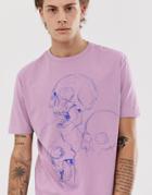 Asos Design Organic Cotton Relaxed T-shirt In Organic Cotton With Sketch Skull Print - Purple