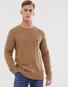 French Connection 100% Cotton Logo Cable Knit Sweater-tan