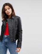 Miss Selfridge Studded Biker Jacket - Black