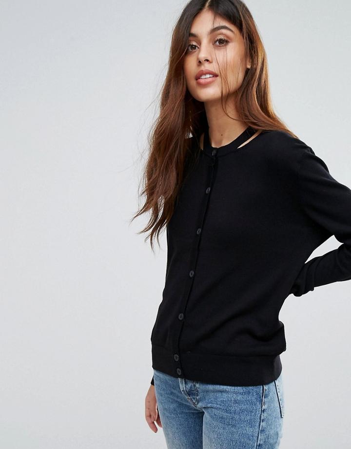 Warehouse Cardigan With Contrast Trim - Black