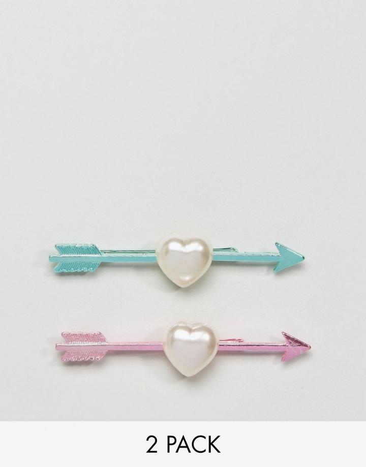 Asos Pack Of 2 Cupids Bow Hair Slides - Multi