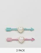 Asos Pack Of 2 Cupids Bow Hair Slides - Multi