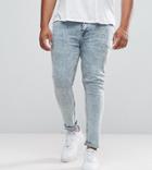 Asos Plus Super Skinny Jeans In Vintage Bleach Wash Blue - Blue