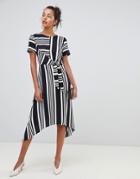 Oasis Hanky Hem Midi Dress In Black & White Stripe - Multi
