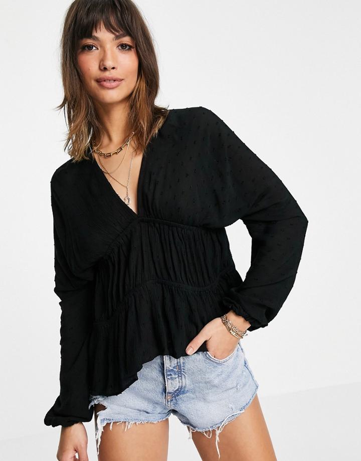 Asos Design Textured Smock Top In Black-multi