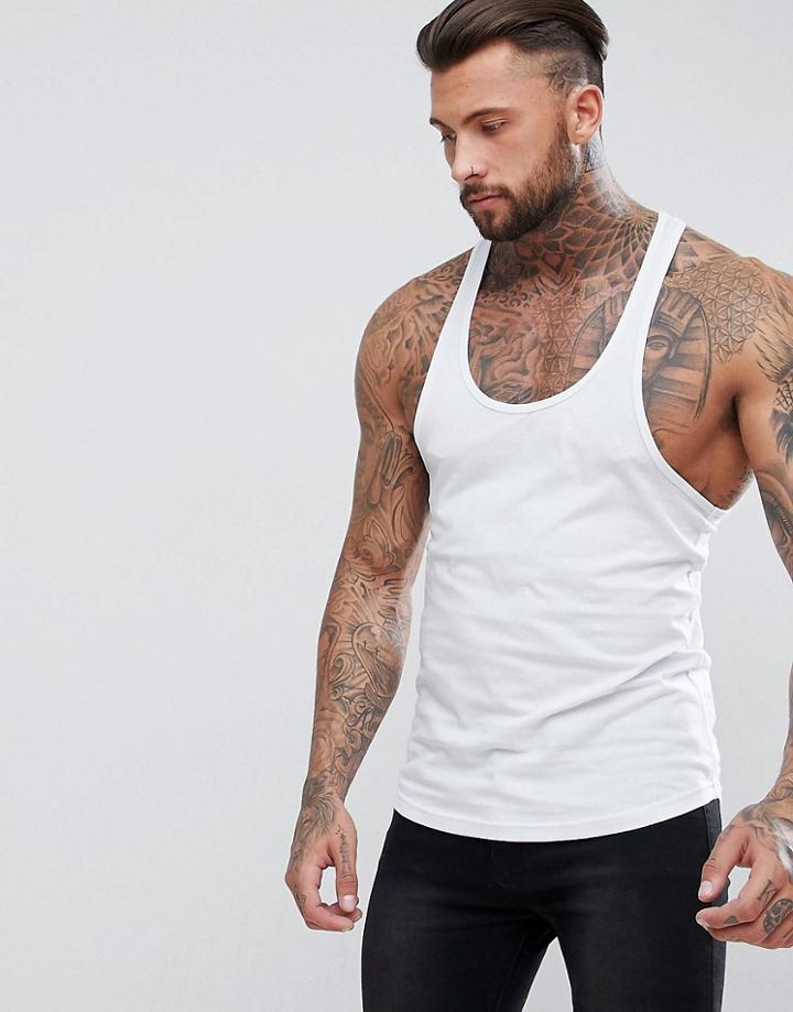 Brave Soul Drop Arm Hole Racer Back Tank - White