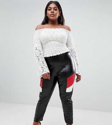 Lasula Plus Pu Contrast Motorcross Pants In Black - Black
