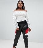 Lasula Plus Pu Contrast Motorcross Pants In Black - Black