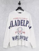 Asos Design Oversized Long Sleeve T-shirt With Philadelphia Collegiate Print In Beige Heather-neutral