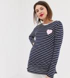 Asos Design Maternity Nursing Stripe Long Sleeve Top With Lilac Heart Motif-multi