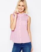 Asos Pretty Sleeveless Blouse With Shirring Detail - Pink