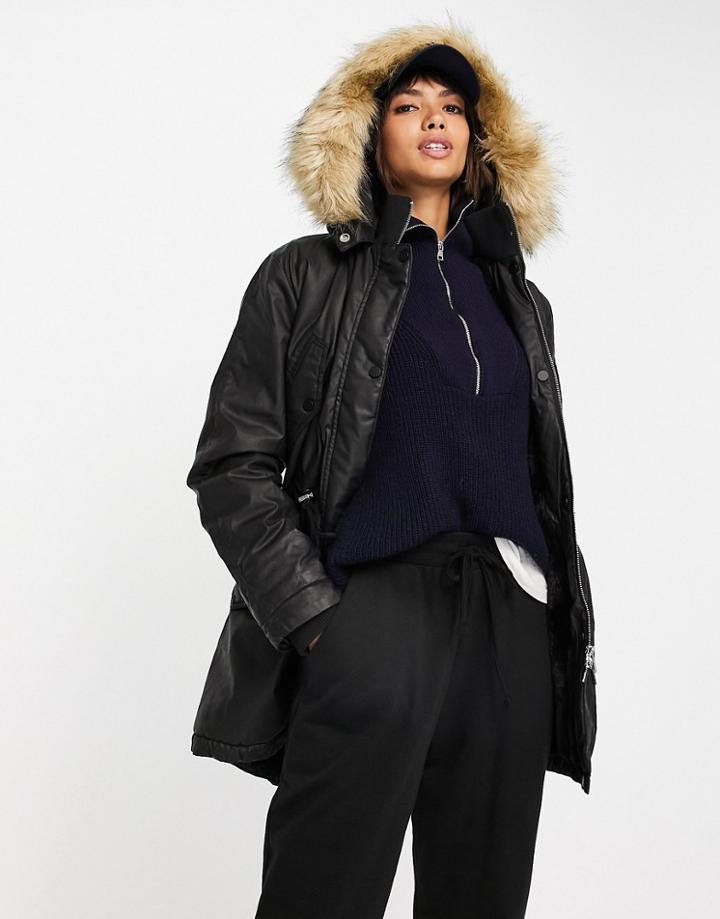 Whistles Willmer Waxy Hooded Parka In Black