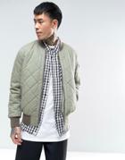 Asos Relaxed Bomber Jacket With Quilt Detail In Washed Khaki - Green