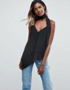 Asos Asymmetric Cami With Skinny Scarf - Black