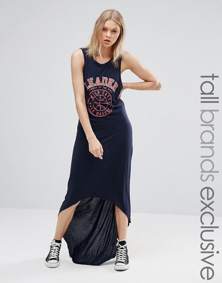 Noisy May Tall Sleeveless Motif Jersey Midi Dress - Navy