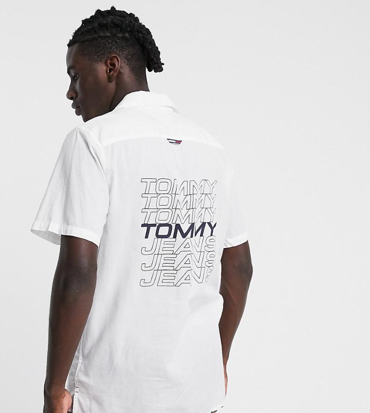 Tommy Jeans Asos Exclusive Back Logo Camp Short Sleeve Shirt In White