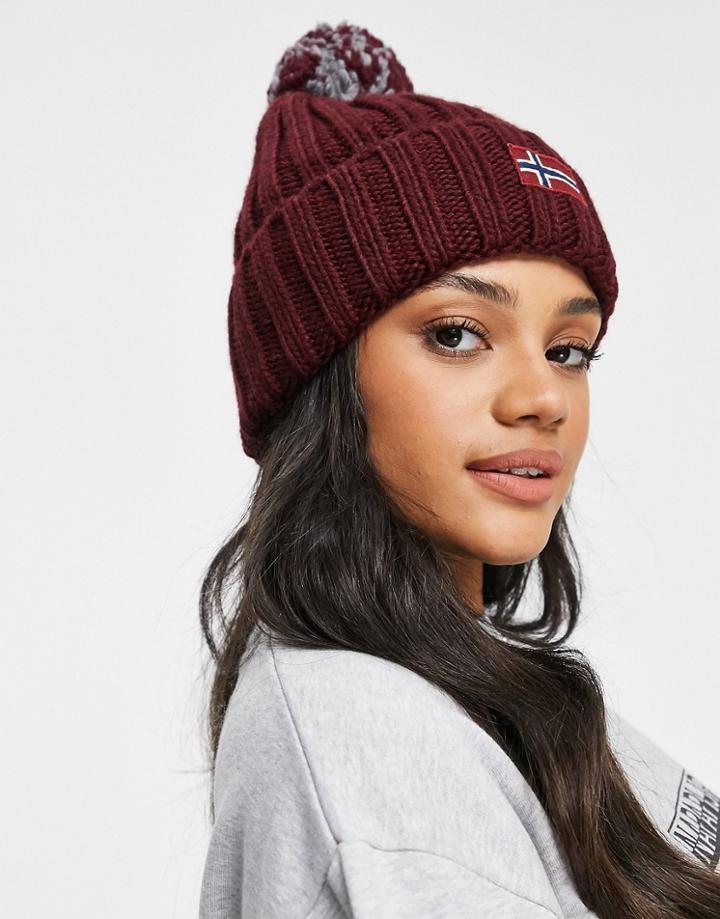Napapijri Semiury 1 Pom-pom Beanie In Burgundy-red