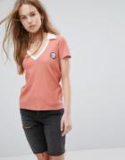 Rvca Polo Top With Contrast Collar And V Neck In Rib - Red