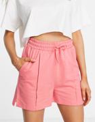 Asos Design Cotton Sweat Short With Pintuck In Coral - Multi