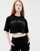 Ivy Park Metallic Logo Crop Tee - Black