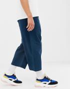 Asos White Cropped Wide Pants In Midnight Navy Heavyweight Twill-blue