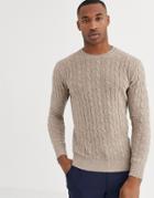 Moss London Cable Crew Neck Sweater In Oatmeal-cream
