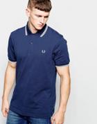 Fred Perry Polo Shirt With Twin Tip Regular Fit In Service Blue - Service Blu