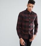 Asos Design Tall Stretch Slim Check Shirt In Rust - Brown